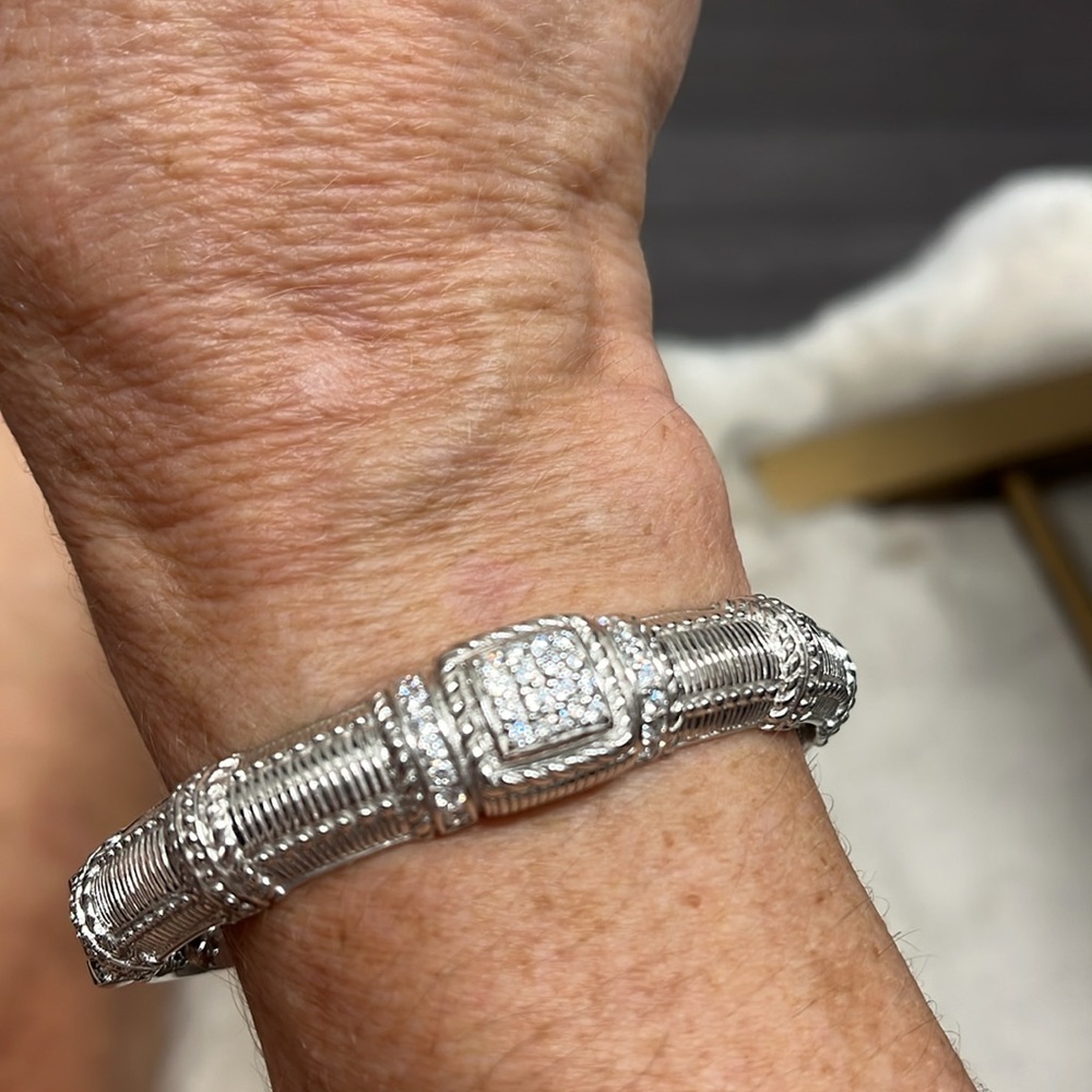 Judith Ripka Silver Textured Bangle Bracelet - Picture 6 of 9